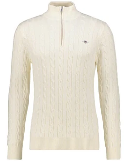 Gant Strickpullover Troyer COTTON CABLE HALF ZIP Creme/Weiß/Beige