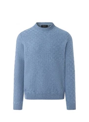 MAERZ Muenchen Strickfleece Pullover Rundhals 1/1 Arm Blau/Hellblau