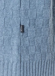 MAERZ Muenchen Strickfleece Pullover Rundhals 1/1 Arm Blau/Hellblau