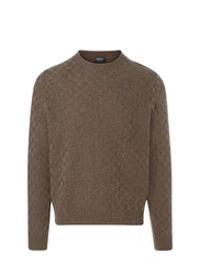 MAERZ Muenchen Strickfleece Pullover Rundhals 1/1 Arm Khaki/Braun/Dunkelgrün/Grau/Dunkelbraun