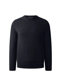 MAERZ Muenchen Strickfleece Pullover Rundhals Dunkelblau/Blau/Schwarz