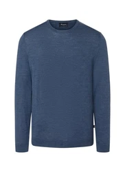 MAERZ Muenchen Strickfleece Pullover Rundhals Blau/Dunkelblau/Grau