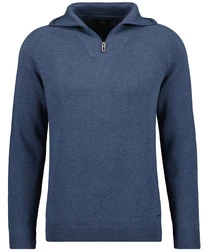 RAGMAN Strickfleece Pullover Troyer Blau/Dunkelblau/Hellblau/Grau