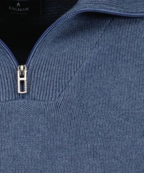 RAGMAN Strickfleece Pullover Troyer Blau/Dunkelblau/Hellblau/Grau