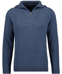 RAGMAN Strickfleece Pullover Troyer Blau/Dunkelblau/Hellblau/Grau