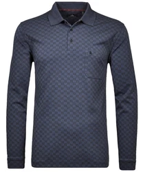 RAGMAN Langarm-Poloshirt Polo button LS Dunkelblau/Blau