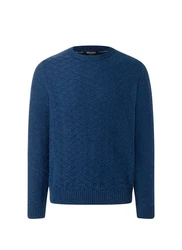 MAERZ Muenchen Strickfleece-Pullover Rundhals Blau/Dunkelblau/Hellblau