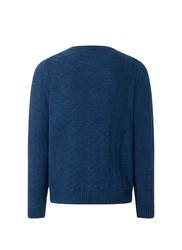 MAERZ Muenchen Strickfleece-Pullover Rundhals Blau/Dunkelblau/Hellblau