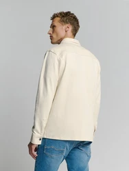 NO EXCESS Sweater Sweat Overshirt mit Knopfverschluss Khaki/Beige/Creme/Weiß
