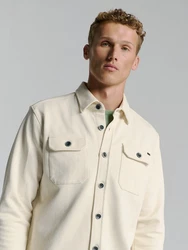 NO EXCESS Sweater Sweat Overshirt mit Knopfverschluss Khaki/Beige/Creme/Weiß