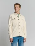 NO EXCESS Sweater Sweat Overshirt mit Knopfverschluss Khaki/Beige/Creme/Weiß