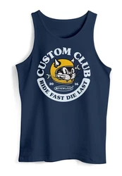 Neverless Tanktop Herren Biker Motiv Racing Cat Schriftzug Ride Fast Die Last Fashion Streetstyle Dunkelblau/Hellblau/Blau/Grau