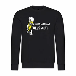 deinshirt Rundhalspullover Herren Wer nicht mittrinkt fllt auf Mit Print Motiv Hellblau/Beige/Blau/Weiß/Dunkelblau/Grün