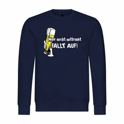 deinshirt Rundhalspullover Herren Wer nicht mittrinkt fllt auf Mit Print Motiv Blau/Dunkelblau