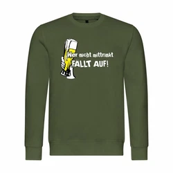 deinshirt Rundhalspullover Herren Wer nicht mittrinkt fllt auf Mit Print Motiv Dunkelgrün/Grün