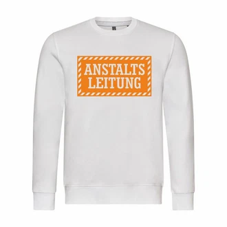 deinshirt Rundhalspullover Herren Anstaltsleitung Mit Print Motiv Creme/Weiß/Orange