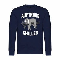 deinshirt Herren Rundhalspullover Auftrags Chiller Faultier Mit Print Motiv Dunkelblau/Blau/Grau/Braun