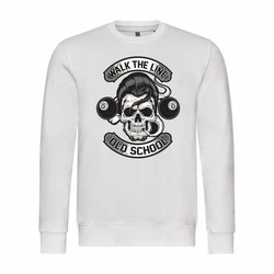 deinshirt Rundhalspullover Herren Walk the line Mit Print Motiv Grau/Weiß/Beige