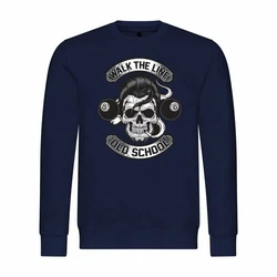 deinshirt Rundhalspullover Herren Walk the line Mit Print Motiv Dunkelblau/Blau