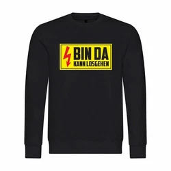 deinshirt Rundhalspullover Herren Pullover Bin da kann losgehen Mit Print Motiv Schwarz/Gelb/Orange