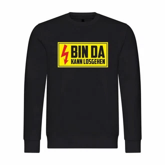 deinshirt Rundhalspullover Herren Pullover Bin da kann losgehen Mit Print Motiv Schwarz/Gelb/Orange deinshirt Rundhalspullover Herren Pullover Bin da kann losgehen Mit Print Motiv Schwarz/Gelb/Orange