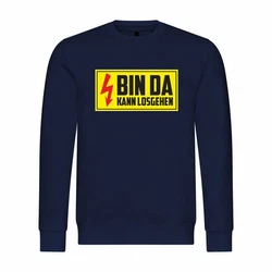 deinshirt Rundhalspullover Herren Pullover Bin da kann losgehen Mit Print Motiv Dunkelblau/Blau/Hellblau