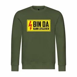 deinshirt Rundhalspullover Herren Pullover Bin da kann losgehen Mit Print Motiv Dunkelgrün/Neonfarben/Grün
