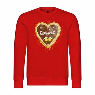 deinshirt Rundhalspullover Herren Lebkuchenherz Durscht Mit Print Motiv Rot/Gold/Dunkelrot
