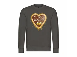 deinshirt Rundhalspullover Herren Lebkuchenherz Durscht Mit Print Motiv Dunkelgrau/Braun/Gold/Grau