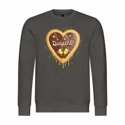 deinshirt Rundhalspullover Herren Lebkuchenherz Durscht Mit Print Motiv Dunkelgrau/Braun/Gold/Grau