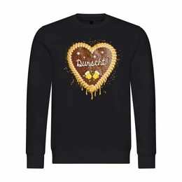 Rundhalspullover Herren Pullover Lebkuchenherz Durscht Mit Print Motiv, Grafik