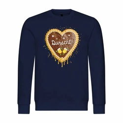 deinshirt Rundhalspullover Herren Lebkuchenherz Durscht Mit Print Motiv Dunkelblau/Blau/Gold/Braun