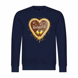 Rundhalspullover Herren Pullover Lebkuchenherz Durscht Mit Print Motiv, Grafik