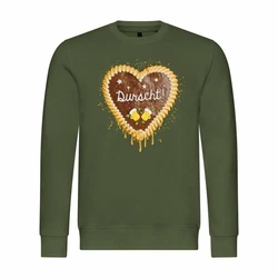 deinshirt Rundhalspullover Herren Lebkuchenherz Durscht Mit Print Motiv Dunkelgrün/Grün