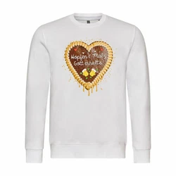 deinshirt Rundhalspullover Herren Pullover Lebkuchenherz Hopfen und Malz Gold/Creme/Weiß