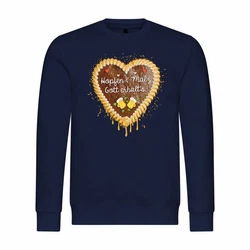 deinshirt Rundhalspullover Herren Pullover Lebkuchenherz Hopfen und Malz Gold/Dunkelblau