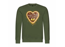 deinshirt Rundhalspullover Herren Pullover Lebkuchenherz Hopfen und Malz Dunkelgrün/Khaki