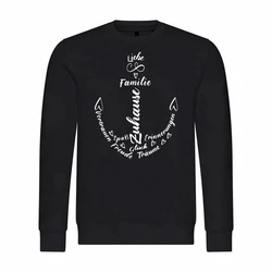deinshirt Rundhalspullover Herren Pullover Liebe Familie Anker Mit Print Motiv Dunkelblau/Schwarz