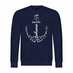 deinshirt Rundhalspullover Herren Pullover Liebe Familie Anker Mit Print Motiv Dunkelblau/Blau