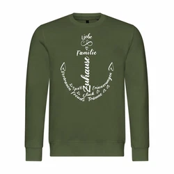 deinshirt Rundhalspullover Herren Pullover Liebe Familie Anker Mit Print Motiv Dunkelgrün/Grün