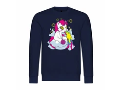deinshirt Rundhalspullover Herren Pullover Kotzendes Einhorn Dunkelblau/Rosa