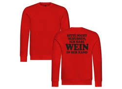 deinshirt Rundhalspullover Herren Pullover Bitte nicht schubsen habe Wein in der Hand Mit Print Motiv Rot/Dunkelrot