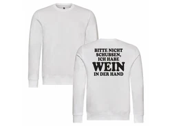 deinshirt Rundhalspullover Herren Pullover Bitte nicht schubsen habe Wein in der Hand Mit Print Motiv Creme/Weiß