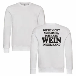deinshirt Rundhalspullover Herren Pullover Bitte nicht schubsen habe Wein in der Hand Mit Print Motiv Creme/Weiß