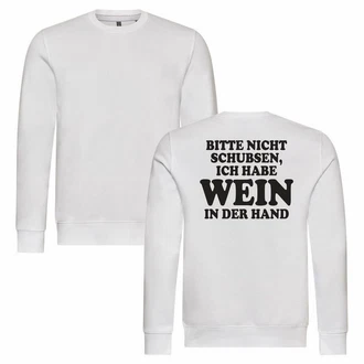 deinshirt Rundhalspullover Herren Pullover Bitte nicht schubsen habe Wein in der Hand Mit Print Motiv Creme/Weiß deinshirt Rundhalspullover Herren Pullover Bitte nicht schubsen habe Wein in der Hand Mit Print Motiv Creme/Weiß