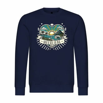 deinshirt Rundhalspullover Herren Pullover Ich Liebe das Meer Dunkelblau/Blau/Türkis/Hellblau