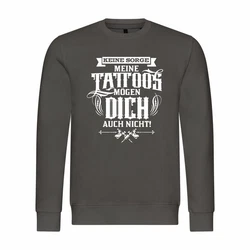 deinshirt Rundhalspullover Herren Pullover Keine Sorge meine Tattoos mögen dich auch nicht Mit Print Motiv, Grafik Dunkelgrau/Grau/Hellgrau/Braun/Dunkelgrün