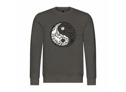deinshirt Rundhalspullover Herren Pullover Mit Print Motiv Yin und Yang Dunkelgrau/Grau/Dunkelgrün