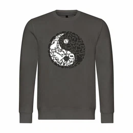 Rundhalspullover Herren Pullover Katzen Yin und Yang Mit Print Motiv, Grafik