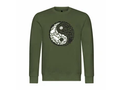 deinshirt Rundhalspullover Herren Pullover Mit Print Motiv Yin und Yang Dunkelgrün/Grün